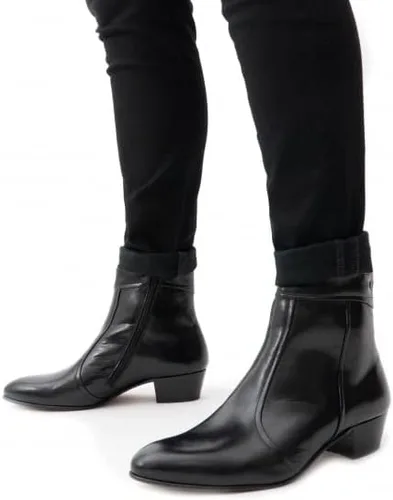 Vista 2 de Club Cubano EMMANUEL Botas de tacón cubano de cuero liso para hombre color negro