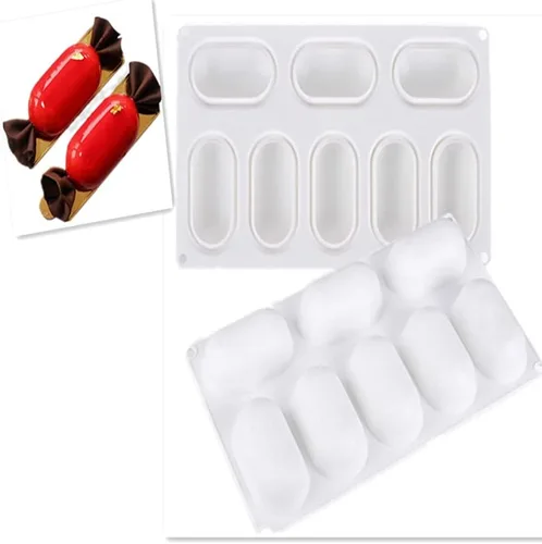 Vista 4 de Molde de jabón de silicona de forma ovalada 3D de 8 ranuras para hacer jalea hecha a mano, herramienta de molde de pastel