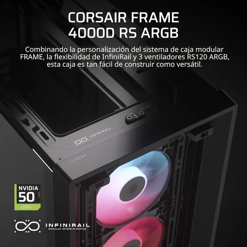 Vista 2 de CORSAIR Carcasa para PC ATX de torre media modular 4000D RS ARGB Frame - Alto flujo de aire, 3 ventiladores RS ARGB preinstalados, sistema de Negro