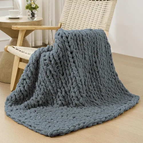 Vista 78 de Bigacogo - Cobija de punto grueso de 40 x 40 pulgadas, de felpilla, 100% tejida a mano, cobija pequeña de punto trenzado suave y grueso, con nudo