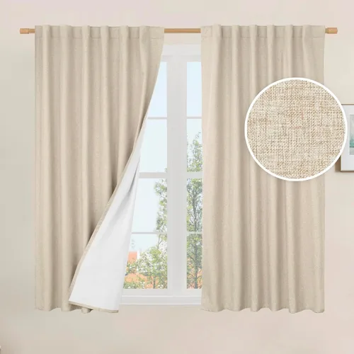 Vista 114 de LAMIT Cortinas opacas cortas de lino de 30 pulgadas para ventanas de cocina sobre el fregadero, cortinas de café texturizadas de lino marfil