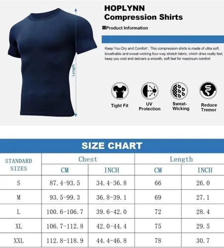 Vista 6 de HOPLYNN Paquete de 46 camisetas de compresión para hombre, manga corta, camiseta de protección contra erupciones, capa base, atlética, camiseta