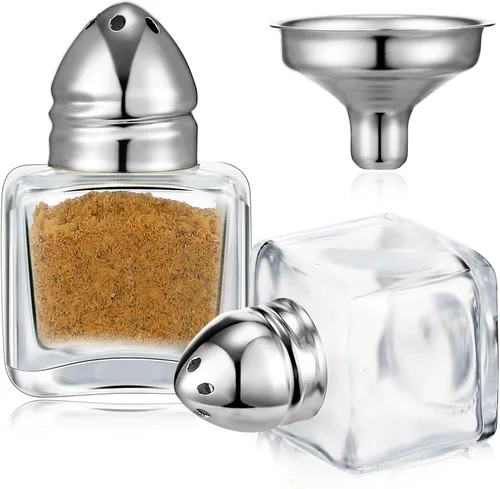 Vista 9 de Uiifan 12 piezas 0.5 oz pequeños saleros y pimenteros de forma cúbica con tapas tonalizadas, frascos de condimento de vidrio transparente mini