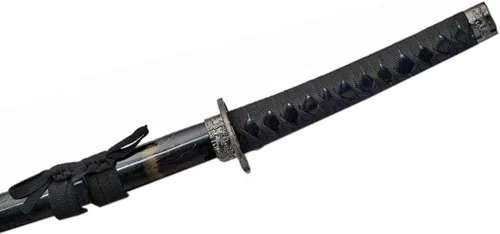 Vista 6 de SZCO Espada samurái de dragón de medianoche, aspecto de espada real de espiga completa de 39.5 pulgadas con hoja de acero inoxidable negro, vaina