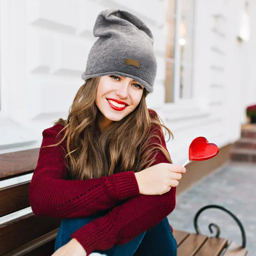 Vista 5 de Gorro de punto holgado para mujer, gorro de invierno suave y cálido para mujer, gorro de lana de punto con calavera D1-ZZDDM