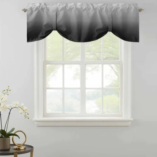 Vista 2 de Cenefa de cenefa gris degradado negro y gris para ventanas, cenefa ajustable de 60 x 18 pulgadas, cenefas para cocina, sala de estar, bolsillo