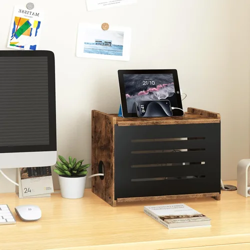 Vista 6 de Estante para enrutador Homode, caja ocultadora de madera para WiFi, soporte para estante de proyector, caja de almacenamiento para enrutador