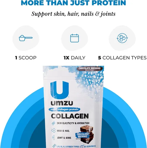 Vista 5 de UMZU zuCollagen - Polvo de proteína de colágeno múltiple, chocolate – 5 tipos de colágeno I II III V X – Suplemento alto en proteínas bajo