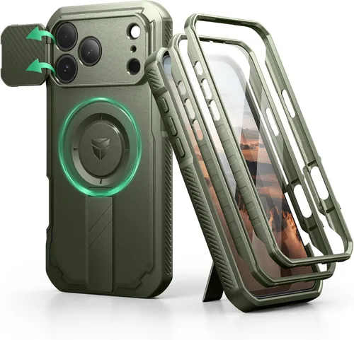 Vista 87 de Dexnor - Funda para iPhone 12 & iPhone 12 Pro con tapa deslizante para cámara, soporte ajustable y protector de pantalla integrado, carcasa