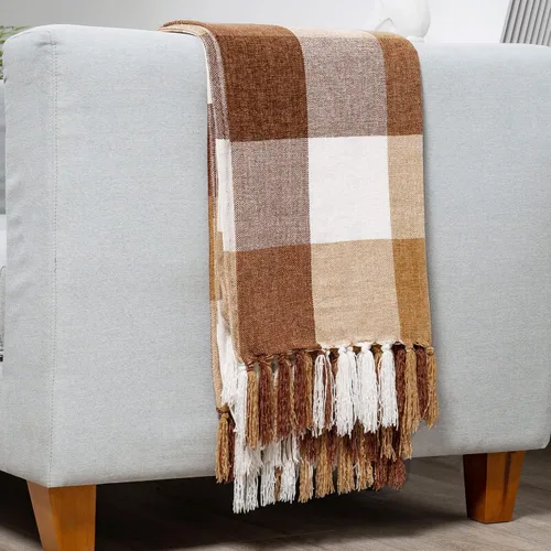 Vista 20 de RECYCO Manta Suave y Acogedora de Chenilla con Flecos de Borlas para Sofá, Silla, Cama, Sala de Estar, Regalo (Beige, 50" x 60")