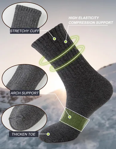 Vista 3 de VoJoPi Wool Socks for Men - 5 Pairs Thick Thermal Warm Winter Socks 5 pares de negro sólido