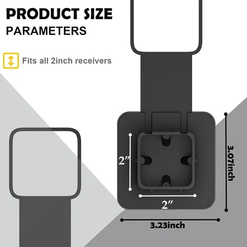 Vista 6 de Cubierta de enganche de bandera negra, enchufe de tubo (se adapta a receptor de 2 pulgadas, negro) Caucho de una pieza resistente, resistente a