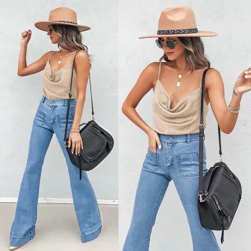 Vista 2 de Aoulaydo Camisola de satén con tirantes delgados y cuello en V para mujer, con cuello vuelto, camisola de seda, sin mangas
