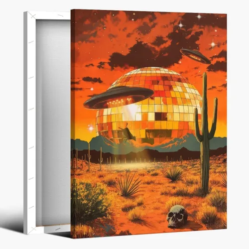 Vista 37 de WLZWD Retro Funky 70s style woman at a Party art Print Cocktails Disco Ball Wall Art Vintage Trendy Female Portrait Art Poster Warm Colour Palette