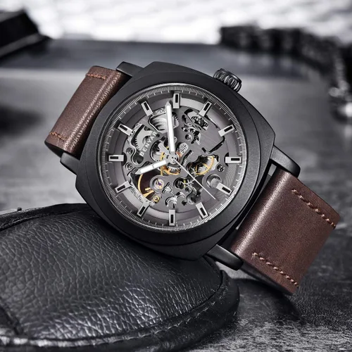 Vista 7 de BENYAR Mens Automatic Mechanical Watch Skeleton Dress Watch for Men Gris negro