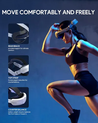 Vista 6 de Aubika Fast Charging Head Strap for Meta Quest 3 with Built-in 8000 mAh Battery Pack, Elite Strap Replacement, Foldable and Adjustable Accessories