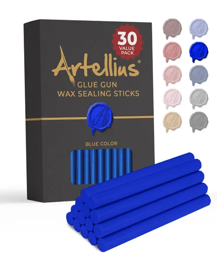 Vista 13 de Artellius Varillas de cera de sellado, paquete de 30, 4 x 0.3 pulgadas, color negro, pistola de pegamento y velas compatibles con sellos de cera