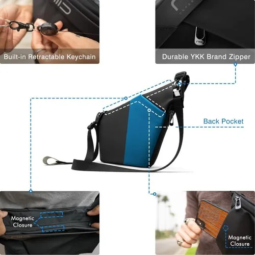 Vista 6 de NIID -FINO - Bolsa compacta EDC 4 mochila cruzada minimalista en el pecho para hombres y mujeres mochila ligera y delgada para uso táctico viajes