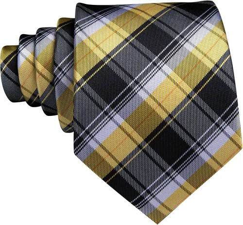 Vista 56 de Barry.Wang Juego de corbatas a cuadros para hombre con pañuelo gemelos de rayas clásicas