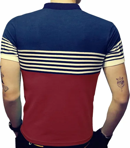 Vista 4 de LOGEEYAR Polo de manga corta para hombre, ajuste delgado, color contrastante, costuras a rayas, camiseta casual