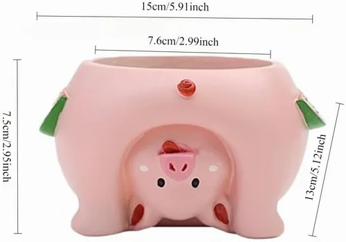 Vista 5 de Adorable Maceta para Suculentas en Forma de Cerdo con Orificio de Drenaje - Soporte para Lápices y Pinceles - Linda Maceta Decorativa de Resina