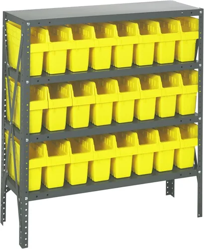 Vista 217 de Quantum QSBU-245BK Heavy Duty Shelving Unit with (7) Shelves and (24) QUS245 Black Bins for Garage Warehouse Storage Distribution 400 lb Load