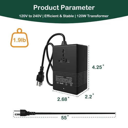 Vista 9 de 120 vatios, convertidor de voltaje de 110 V a 220 V, convertidor de voltaje de 110 a 220, transformador de paso ascendente de 110 V a 220 V