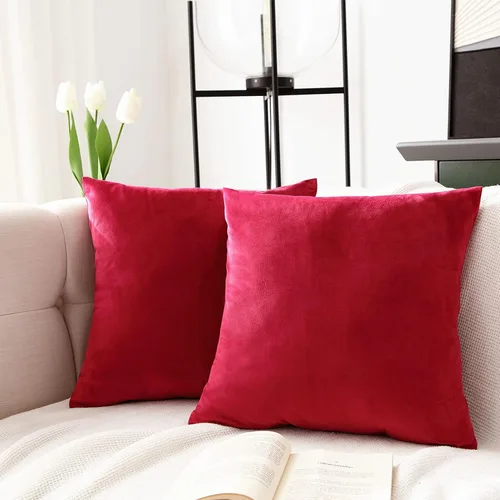 Vista 2 de Juego de 2 fundas de almohada decorativas de terciopelo suave y bohemio para sala de estar, dormitorio, sofá, sofá, 20 x 20 pulgadas, rosa