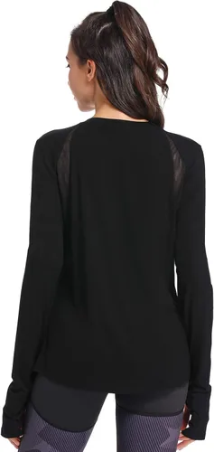Vista 2 de Muzniuer Camisetas de entrenamiento de manga larga para mujer, camisetas lisas de manga larga para yoga, gimnasio, deportes, camiseta con agujero