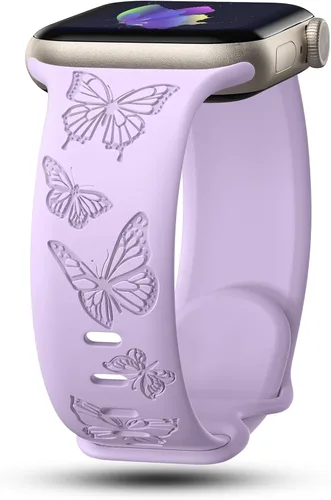 Vista 4 de Paquete de 3 correas grabadas con mariposas compatibles con Apple Watch Band de 1.496 pulgadas, 1.575 pulgadas, 1.614 pulgadas, 1.654 pulgadas