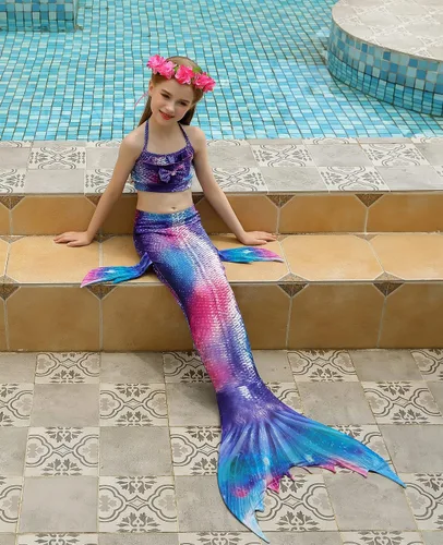 Vista 2 de Kakawayi traje de baño de 3 piezas diseño de cola de sirena para niñas