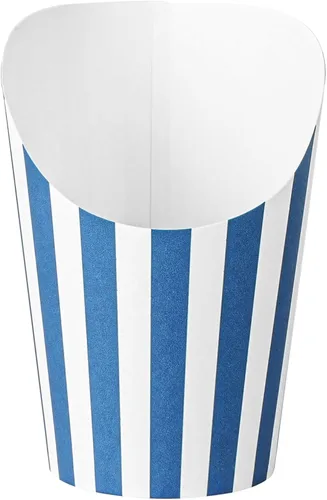 Vista 2 de Restaurantware Bio Tek - Recipientes de papas fritas de 12 onzas, 100 tazas desechables de charcutería, diseño inclinado, redondo, a rayas