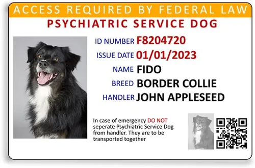 Vista 2 de Tarjeta de identificación de perro de servicio psiquiátrico personalizada + registro para animales de servicio incluido NFC y código QR ADA Ready