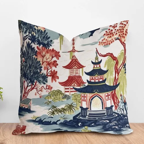 Vista 59 de ArogGeld Funda de cojín con flores verdes y blancas con flores grises y negras y hojas verdes en estilo chinoiserie, funda de almohada cuadrada