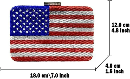 Vista 3 de Boutique De FGG The American National Flag Crystal Clutch Purse for Women Evening Bags Party Chain Shoulder Handbags,Mini