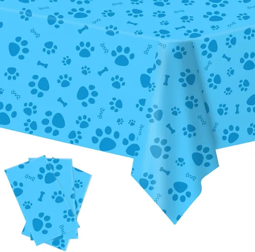 Vista 7 de DUAIAI Mantel con estampado de patas, 1 paquete de plástico de tamaño grande de 54 x 108 pulgadas, mantel con estampado de pata de perro y letrero