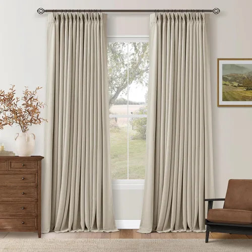 Vista 38 de Juego de 2 paneles de cortinas plisadas negras de 80 pulgadas para sala de estar, cortinas plisadas de lino con forro de 80 pulgadas de largo, 100%