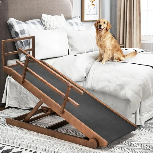 Vista 9 de SLSY Rampa para perros para cama, sofá y SUV, rampa plegable ajustable mejorada para mascotas con alfombrilla de goma antideslizante, 45.2 pulgadas