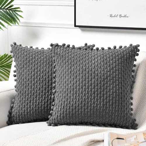 Vista 8 de Fancy Homi - Juego de 2 fundas de cojín decorativas crema blanco de 40 x 40 cm con pompones para sofá cama, decoración de hogar moderna, rústica