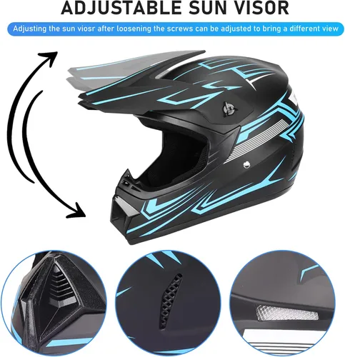 Vista 4 de Yesmotor - Casco de motocross para jóvenes, casco de motocicleta BMX, MX, cuatrimoto todoterreno, motocross, bicicleta de montaña, aprobado por