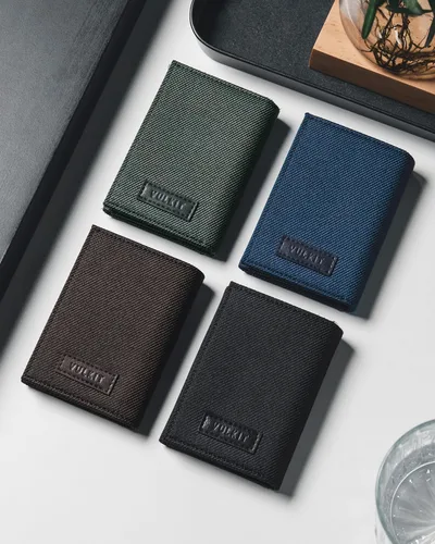 Vista 6 de VULKIT Cartera de cuero minimalista con bloqueo Rfid triple billetera delgada para tarjetas de crédito con 3 ventanas de identificación y bolsillo