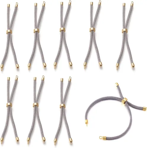 Vista 11 de 10 piezas de pulseras de cordón trenzado de nylon para hacer pulseras deslizantes ajustables con accesorios de latón dorado para accesorios de Negro