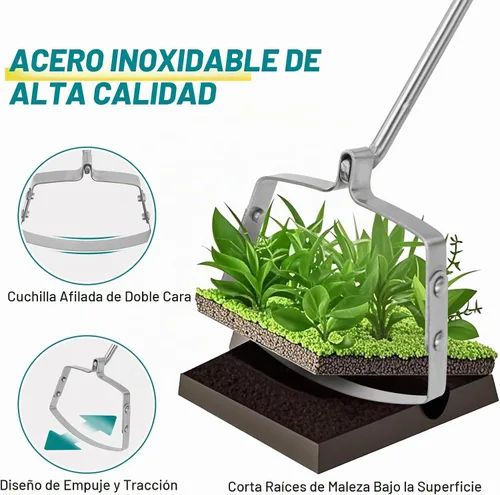 Vista 4 de Mini azada de deshierbe hula de 17.3 pulgadas, azada de estribo de acero inoxidable, herramienta de extracción de malas hierbas de acción de Mini