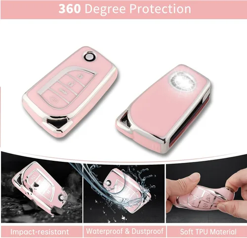 Vista 3 de Pangpai Funda de llavero rosa para Toyota, funda de TPU suave con llavero brillante para Toyota Fortuner Tundra Camry RAV4 Highlander Corolla Smart