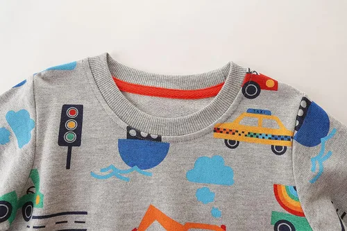 Vista 3 de Sudaderas para niños pequeños, cuello redondo, sin botones, de algodón, manga larga, para otoño, niños de 1 a 7 años