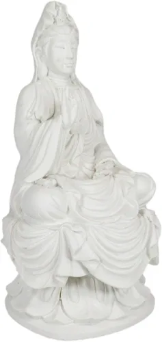 Vista 6 de Ebros Budismo Iluminación oriental Diosa del agua y la luna Kuan Yin meditando en el trono de loto, estatua de Buda decorativa religiosa de altar