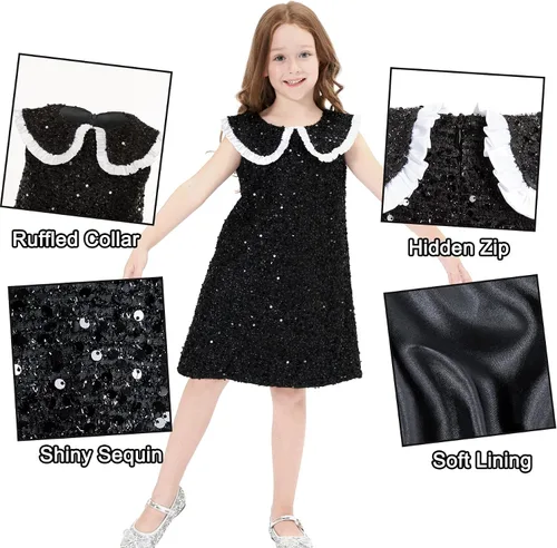 Vista 7 de Vestido de lentejuelas brillantes para niñas, vestidos de fiesta de princesa para niñas pequeñas, traje de cumpleaños, vestidos para ocasiones