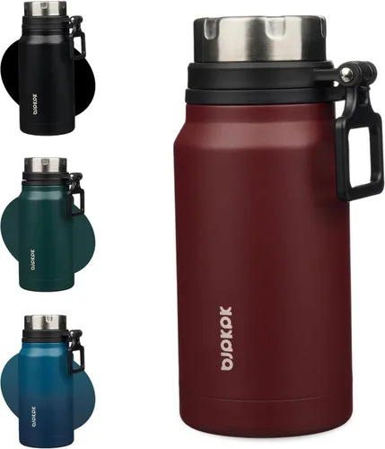Vista 42 de BJPKPK Botella de agua aislada de 24 onzas con asa, sin BPA, botella térmica de viaje de acero inoxidable reutilizable, botella de agua grande, Negro