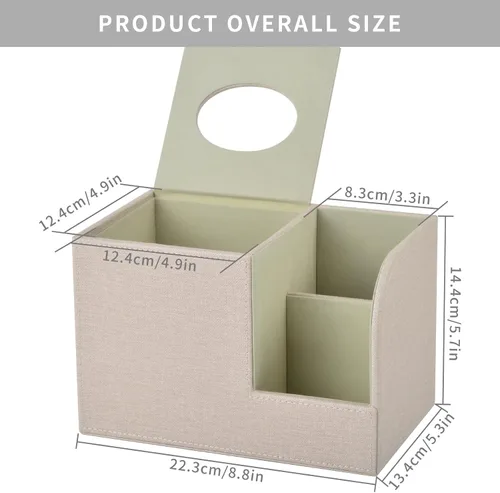 Vista 3 de Funda de caja de pañuelos de cuero PU cuadrada, Soporte de caja de pañuelos multifuncional, Caja de pañuelos con almacenamiento, Soporte de pañuelos