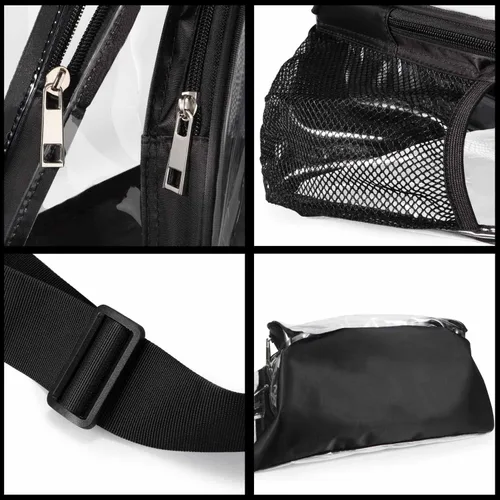 Vista 8 de HULISEN Bolsa de PVC transparente aprobada para estadios, mochila con correa ajustable, Bolsa de bandolera transparente